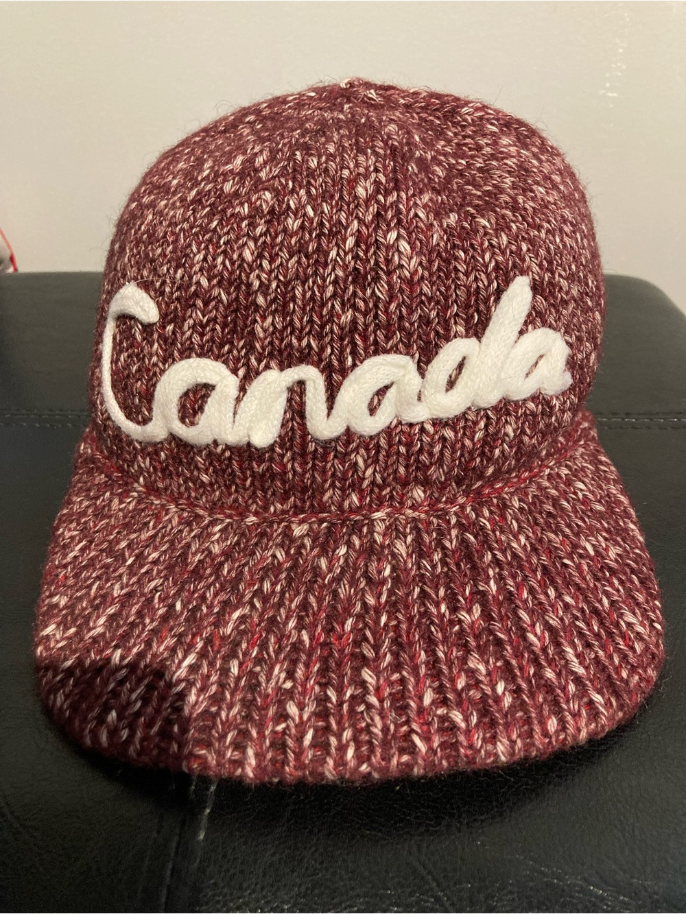 Canada Script Knit Baseball Cap - Maroon/White